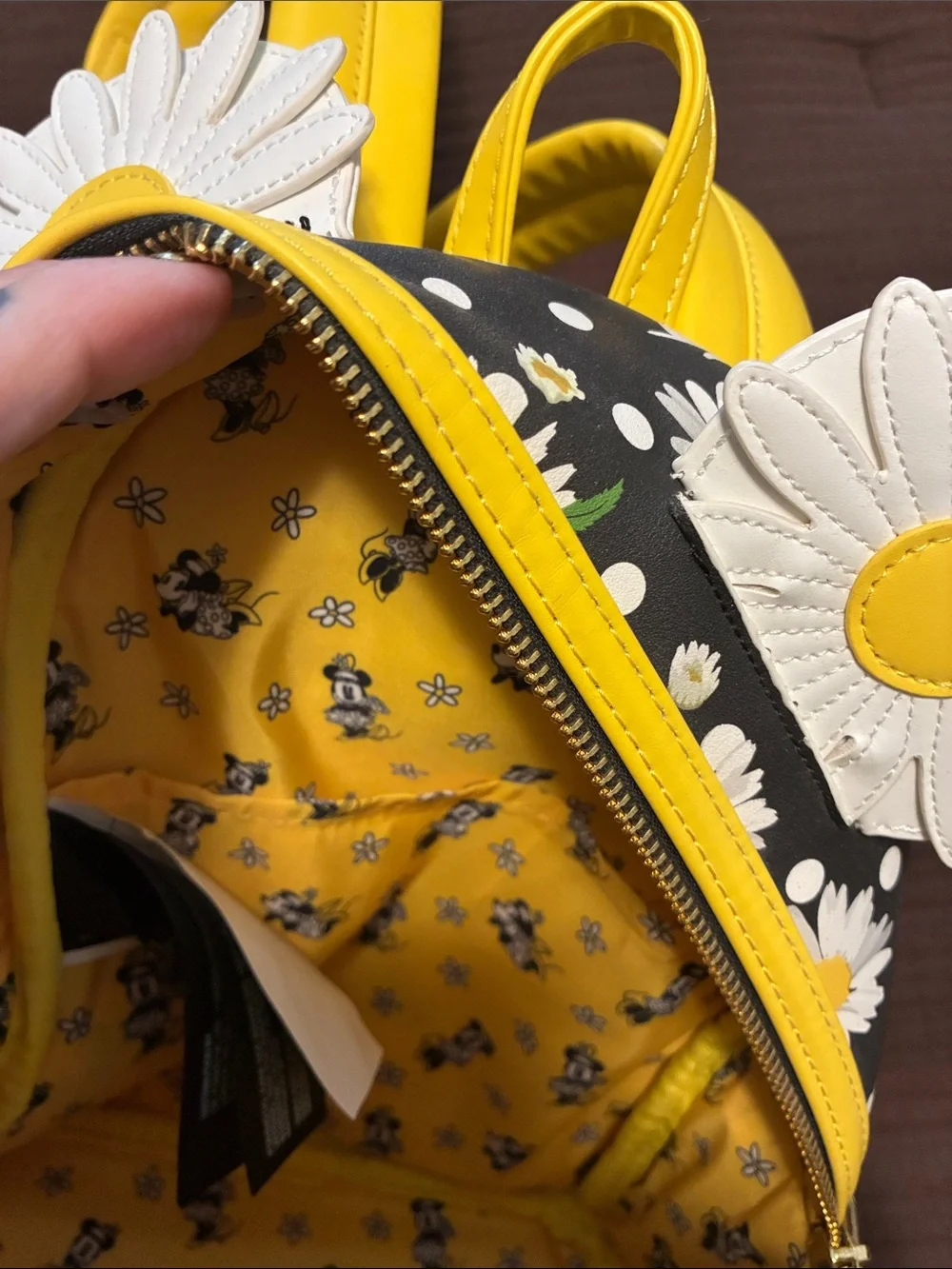 Disney Daisy Print Minnie Loungefly with Yellow Bow